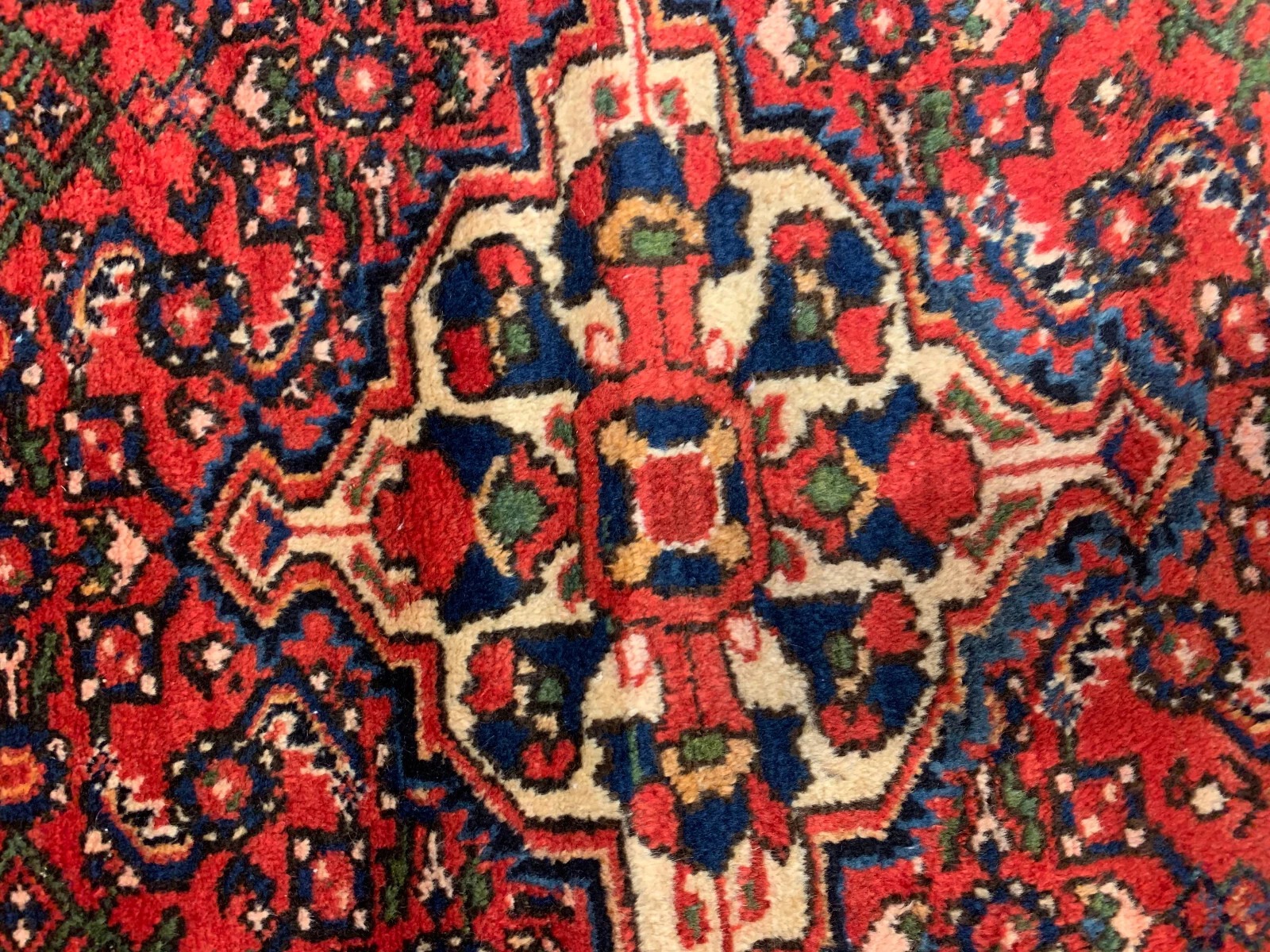 4.9x 8.9 Vintage Tribal Red/Navy 100% Wool Hand Made Rug Vegetable Dye