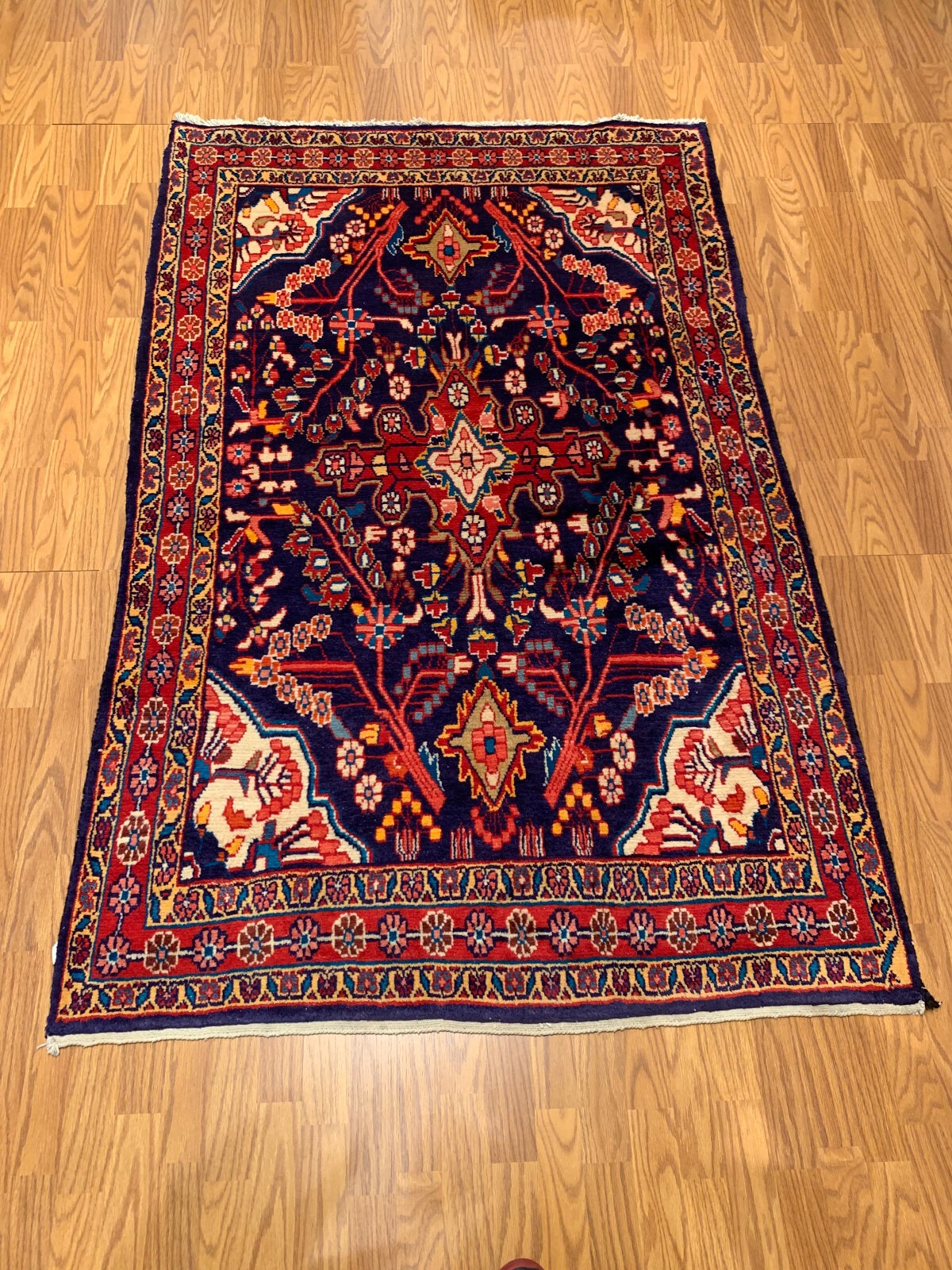 4.2 X 6.7 Vintage Tribal Navy Hand Knotted 100% Wool Vegetable Dye Rug