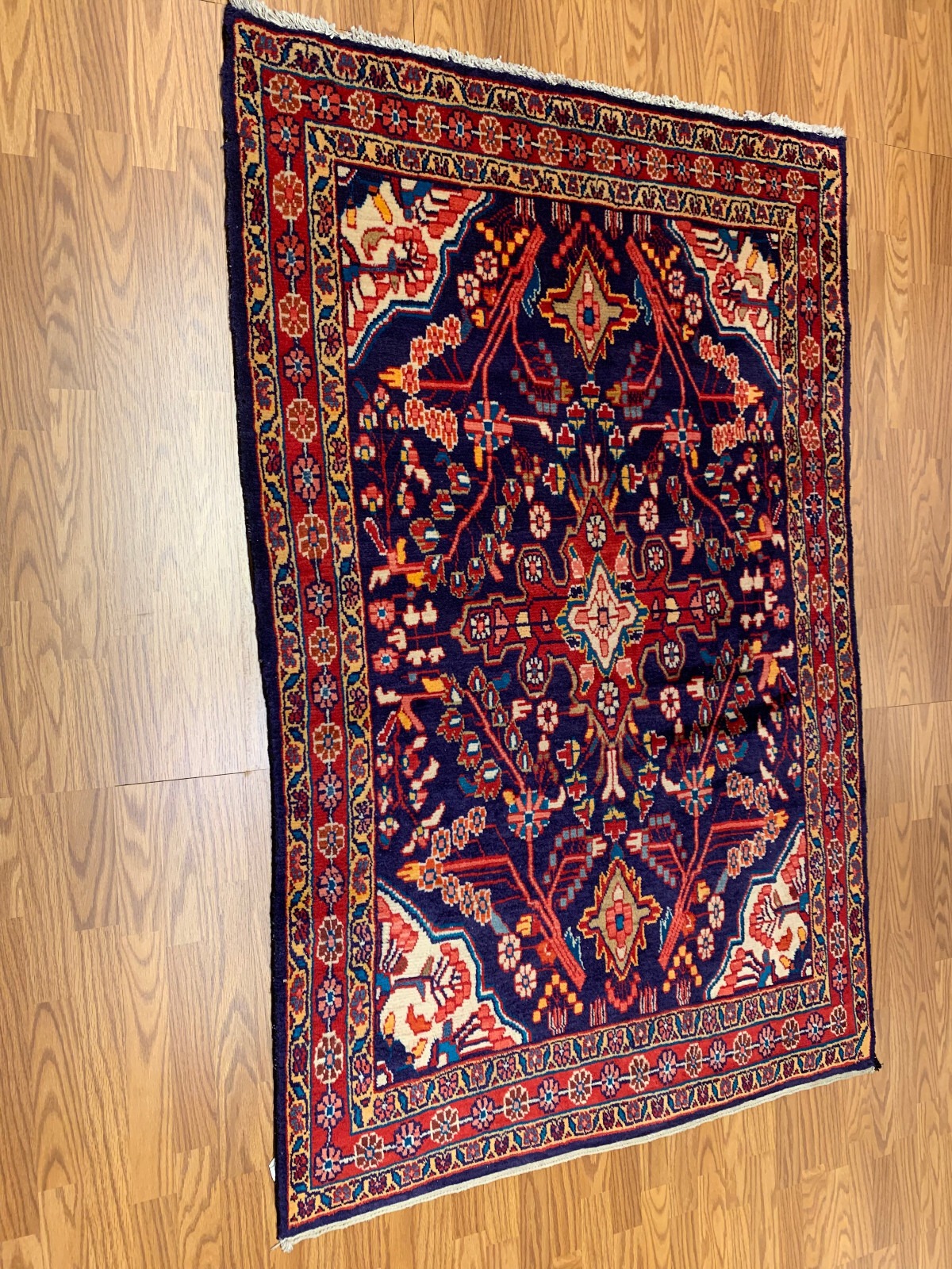 4.2 X 6.7 Vintage Tribal Navy Hand Knotted 100% Wool Vegetable Dye Rug