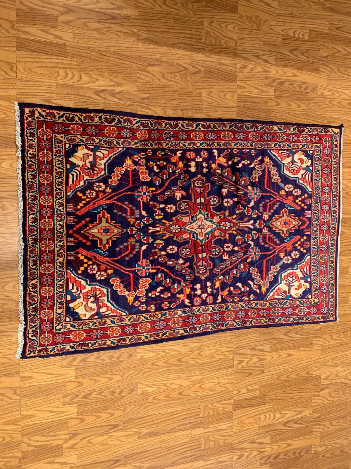 4.2 X 6.7 Vintage Tribal Navy Hand Knotted 100% Wool Vegetable Dye Rug