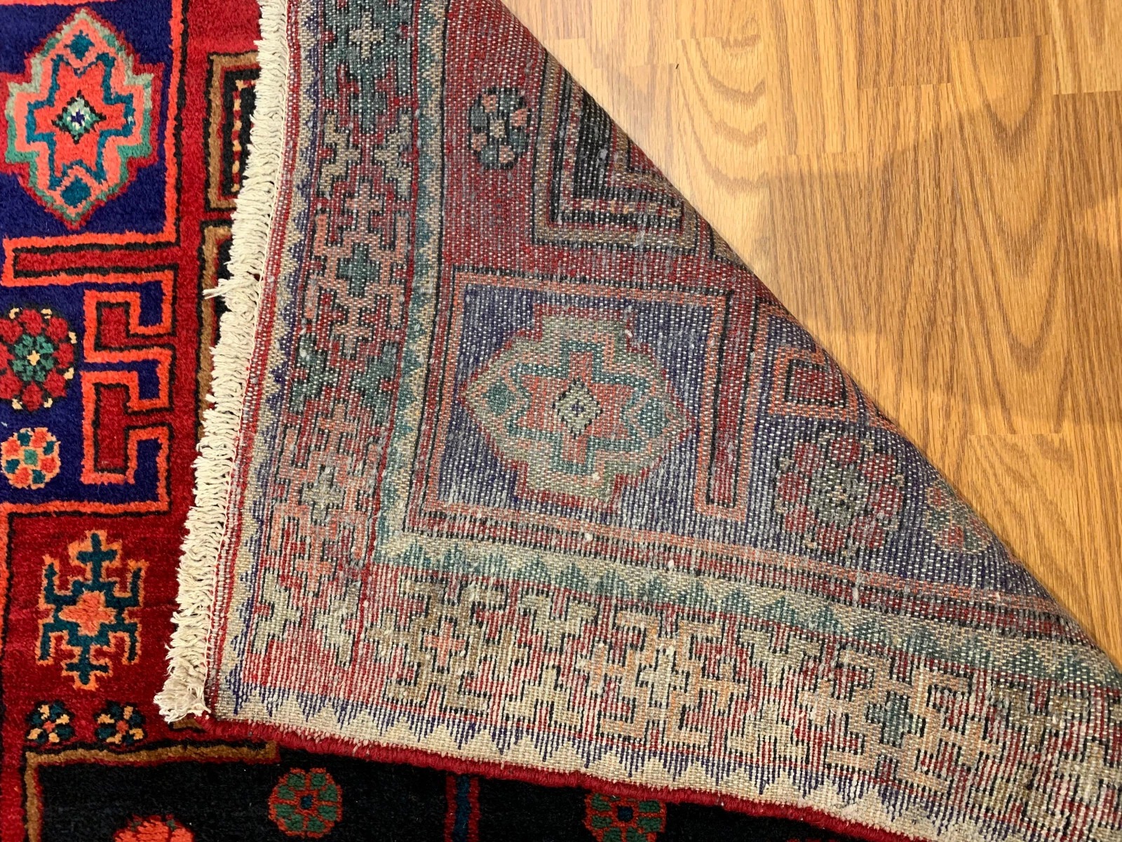 4.1 x 7 Vintage Tribal Geometric Red 100% Wool Rug Vegetable Dye Rug