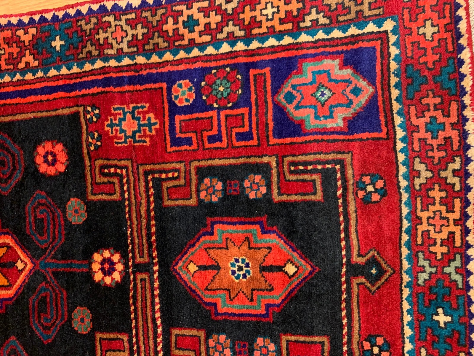 4.1 x 7 Vintage Tribal Geometric Red 100% Wool Rug Vegetable Dye Rug