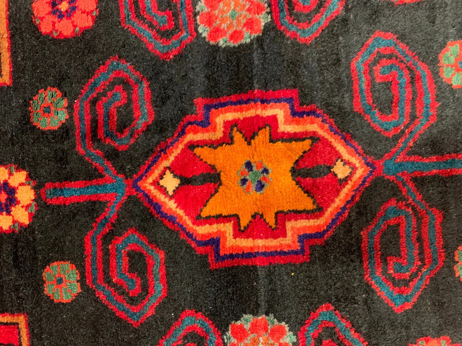 4.1 x 7 Vintage Tribal Geometric Red 100% Wool Rug Vegetable Dye Rug