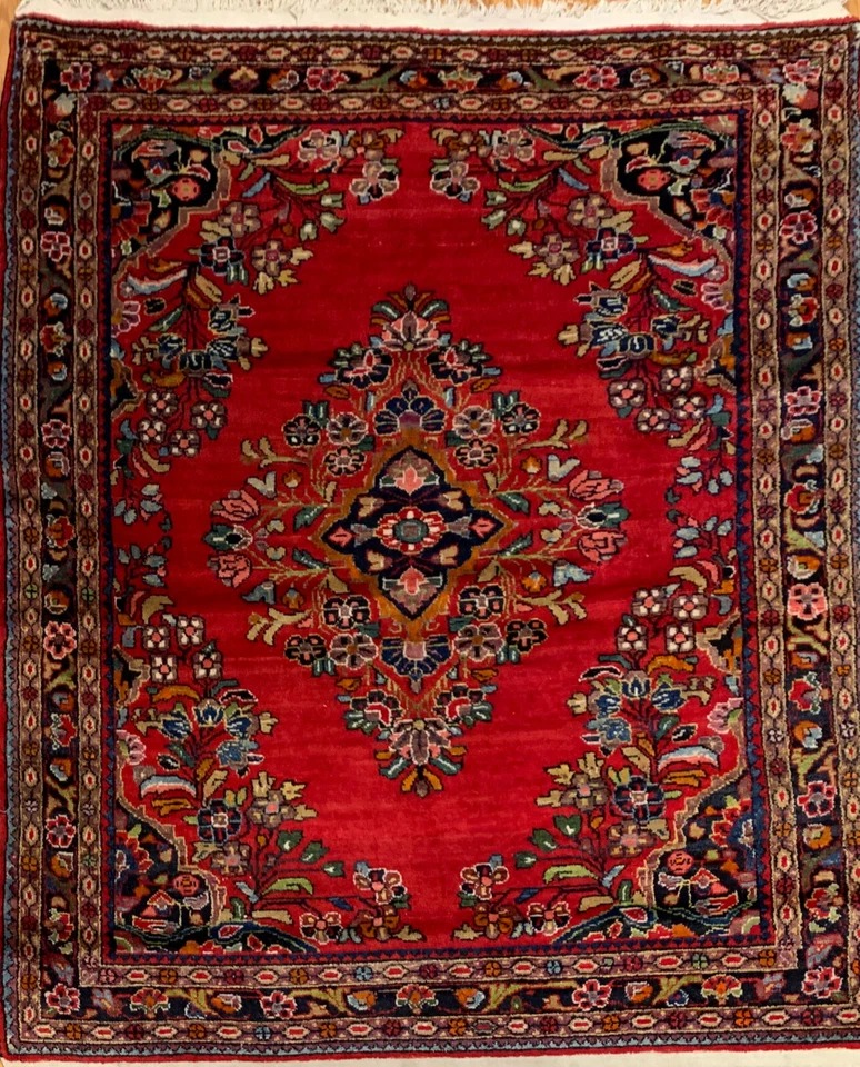 5.8 x 7.2 ft Vintage Tribal Floral Red 100% Wool Vegetable Dye Rug