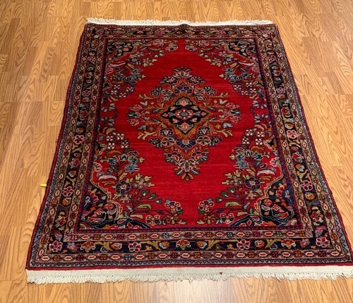 5.8 x 7.2 ft Vintage Tribal Floral Red 100% Wool Vegetable Dye Rug Red