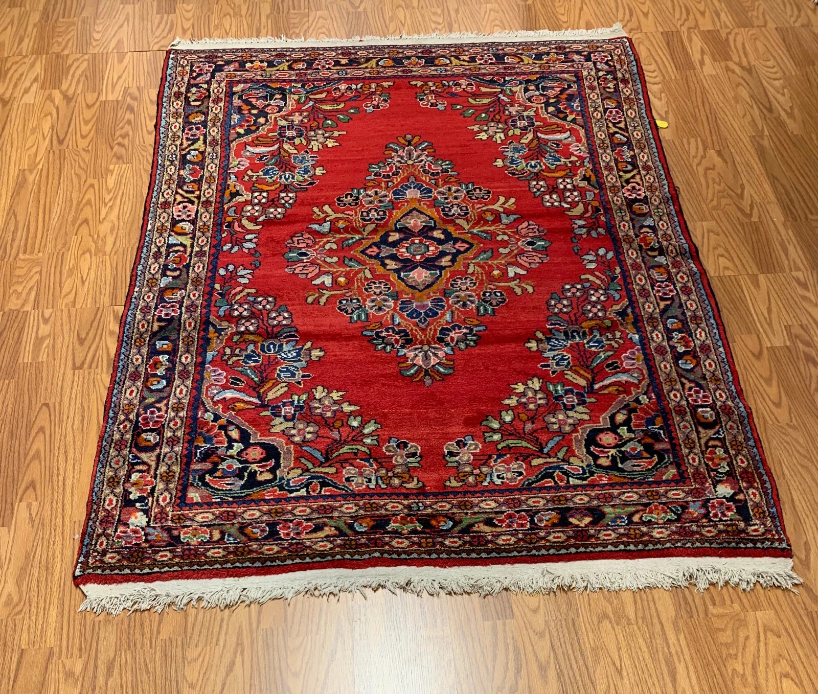 5.8 x 7.2 ft Vintage Tribal Floral Red 100% Wool Vegetable Dye Rug