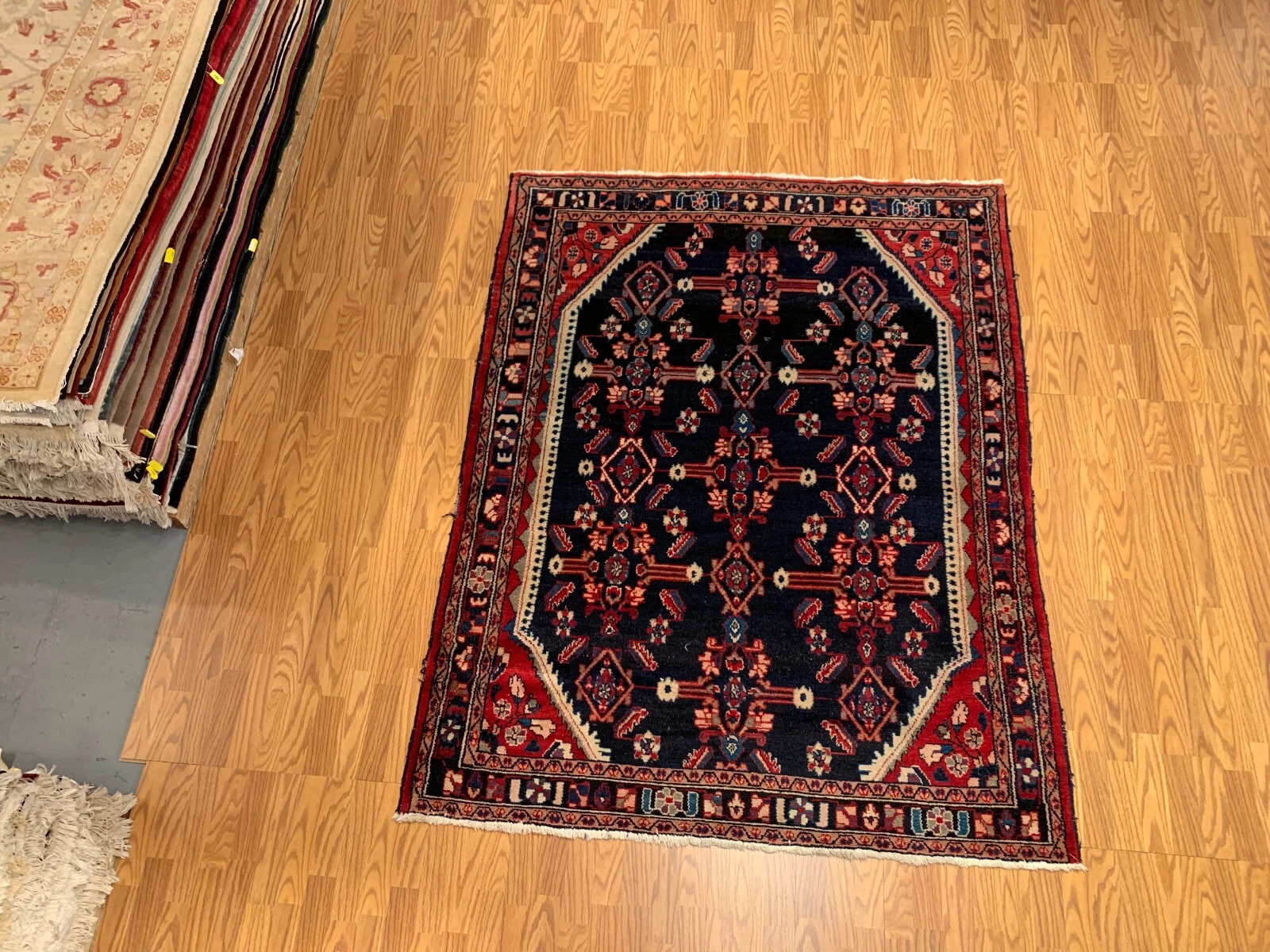 5.1 x 6.7 ft Vintage Tribal Geometric Navy 100% Wool Vegetable Dye Rug