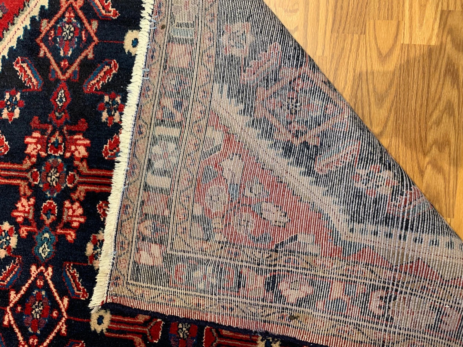 5.1 x 6.7 ft Vintage Tribal Geometric Navy 100% Wool Vegetable Dye Rug