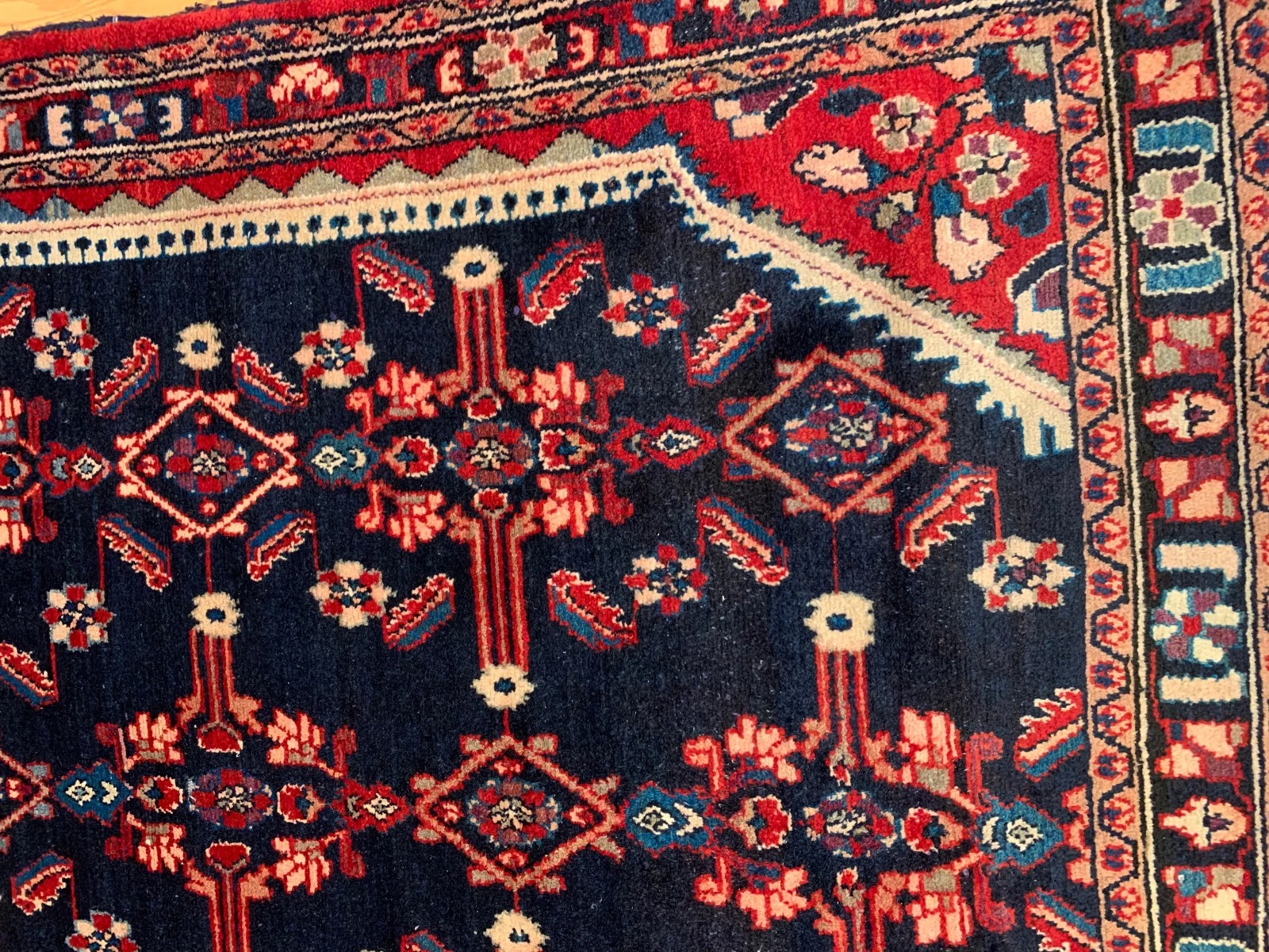 5.1 x 6.7 ft Vintage Tribal Geometric Navy 100% Wool Vegetable Dye Rug