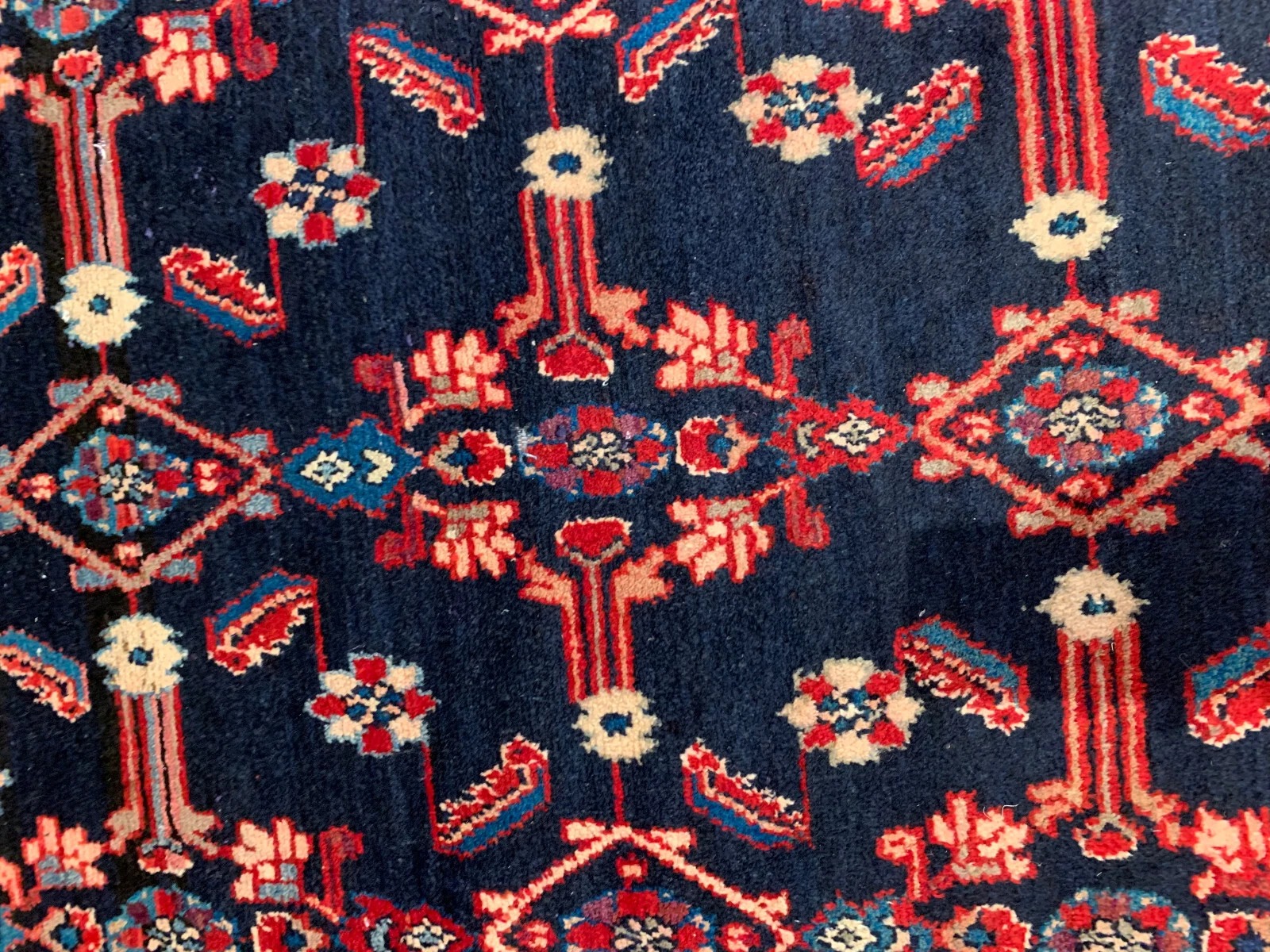 5.1 x 6.7 ft Vintage Tribal Geometric Navy 100% Wool Vegetable Dye Rug