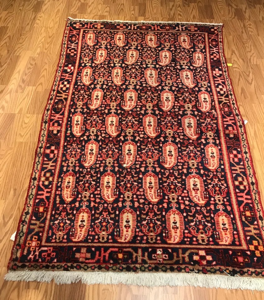 4.2 x 6.9 Vintage Tribal Geometric Red 100% Wool Vegetable Dye Rug