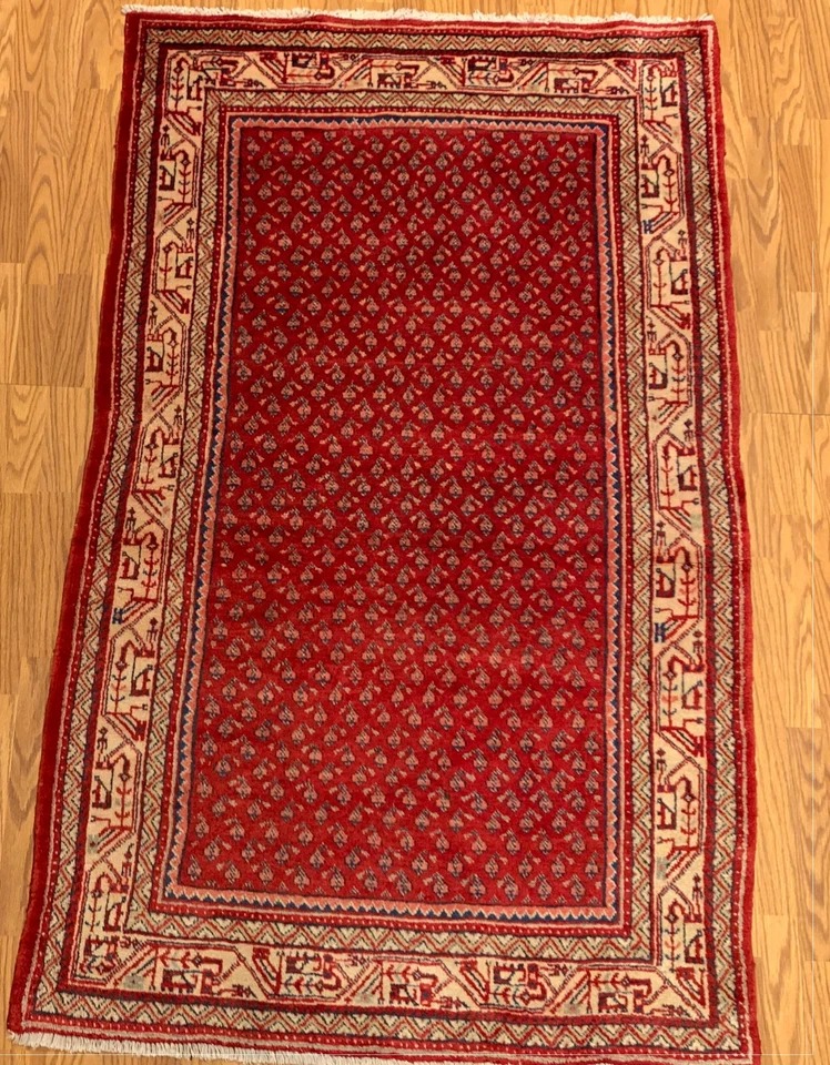 4.1 x 6.10 Persian Tribal Red/Navy 100% Wool Hand Made Rug Vegetable Dye