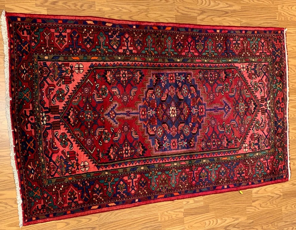 4.7 x 7.6 Vintage Tribal Red 100% Wool Hand Made Rug Vegetable Dye