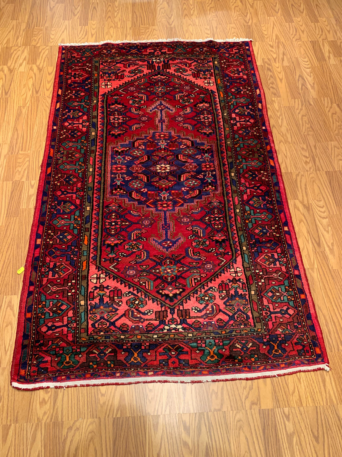 4.7 x 7.6 Vintage Tribal Red 100% Wool Hand Made Rug Vegetable Dye