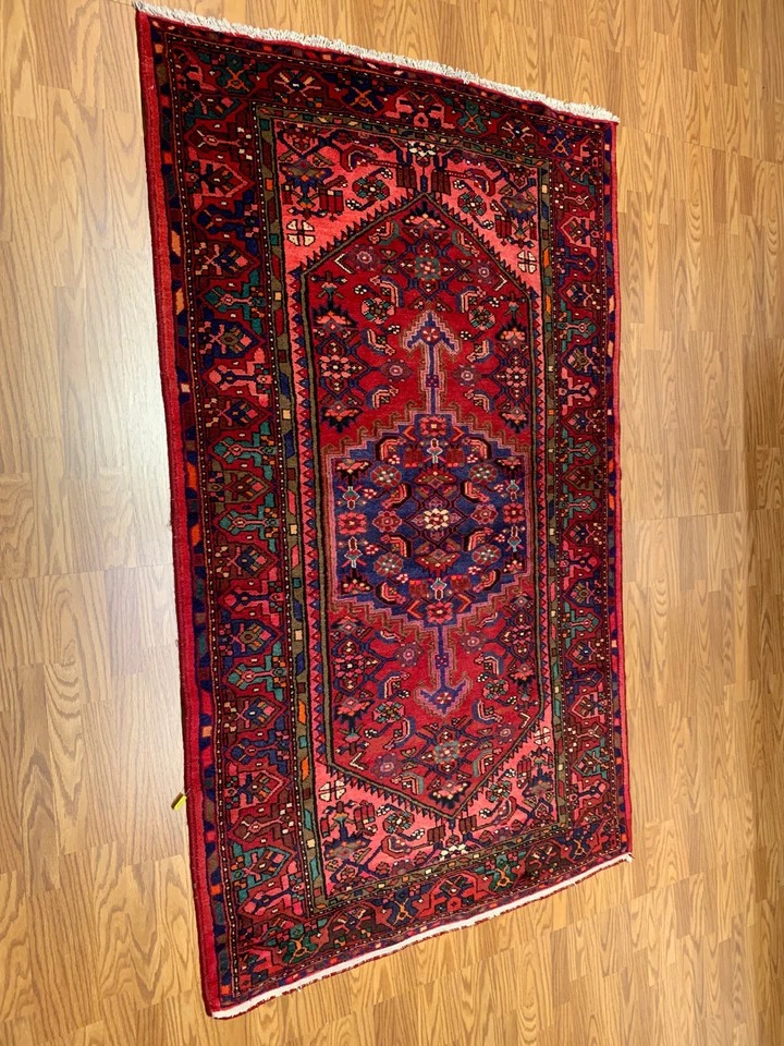 4.7 x 7.6 Vintage Tribal Red 100% Wool Hand Made Rug Vegetable Dye