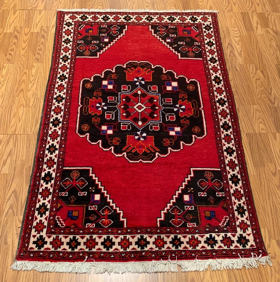 4.2 x 6.6 ft Vintage Tribal Red 100% Wool Vegetable Dye Rug