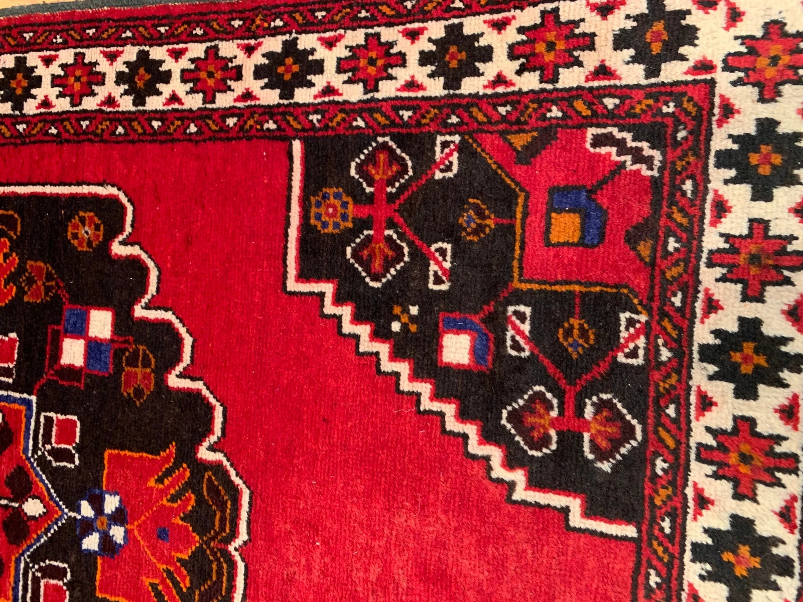4.2 x 6.6 ft Vintage Tribal Red 100% Wool Vegetable Dye Rug