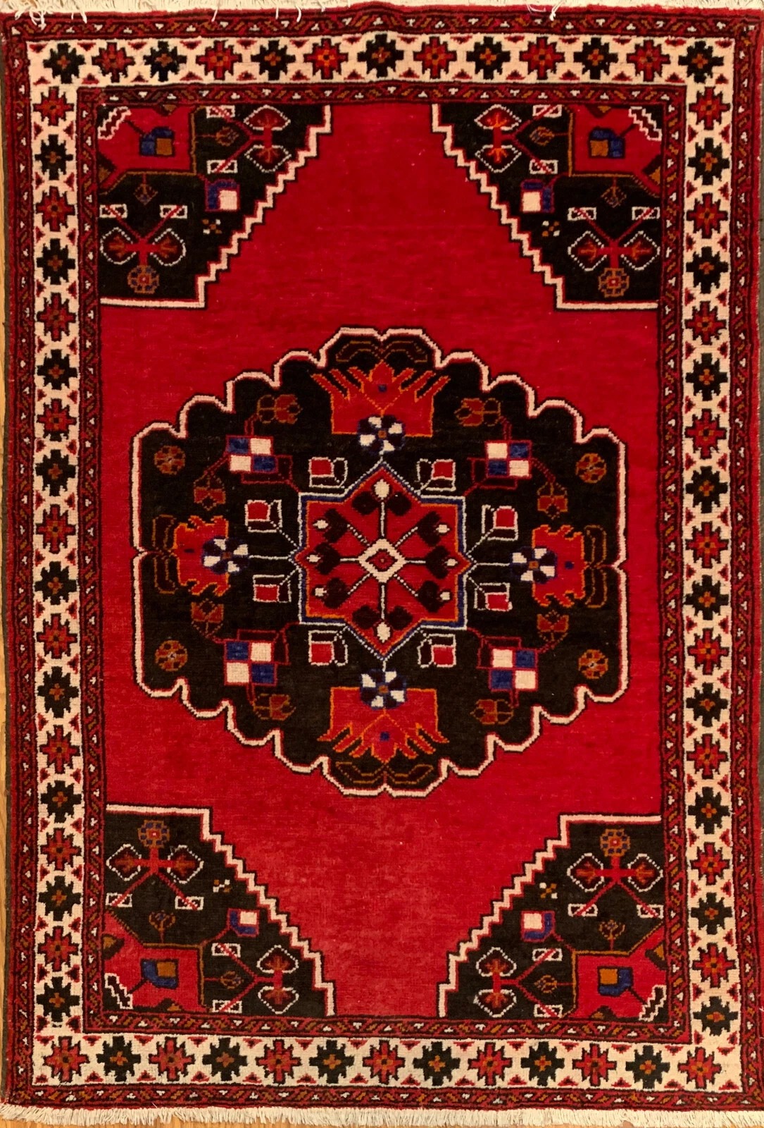 4.2 x 6.6 ft Vintage Tribal Red 100% Wool Vegetable Dye Rug
