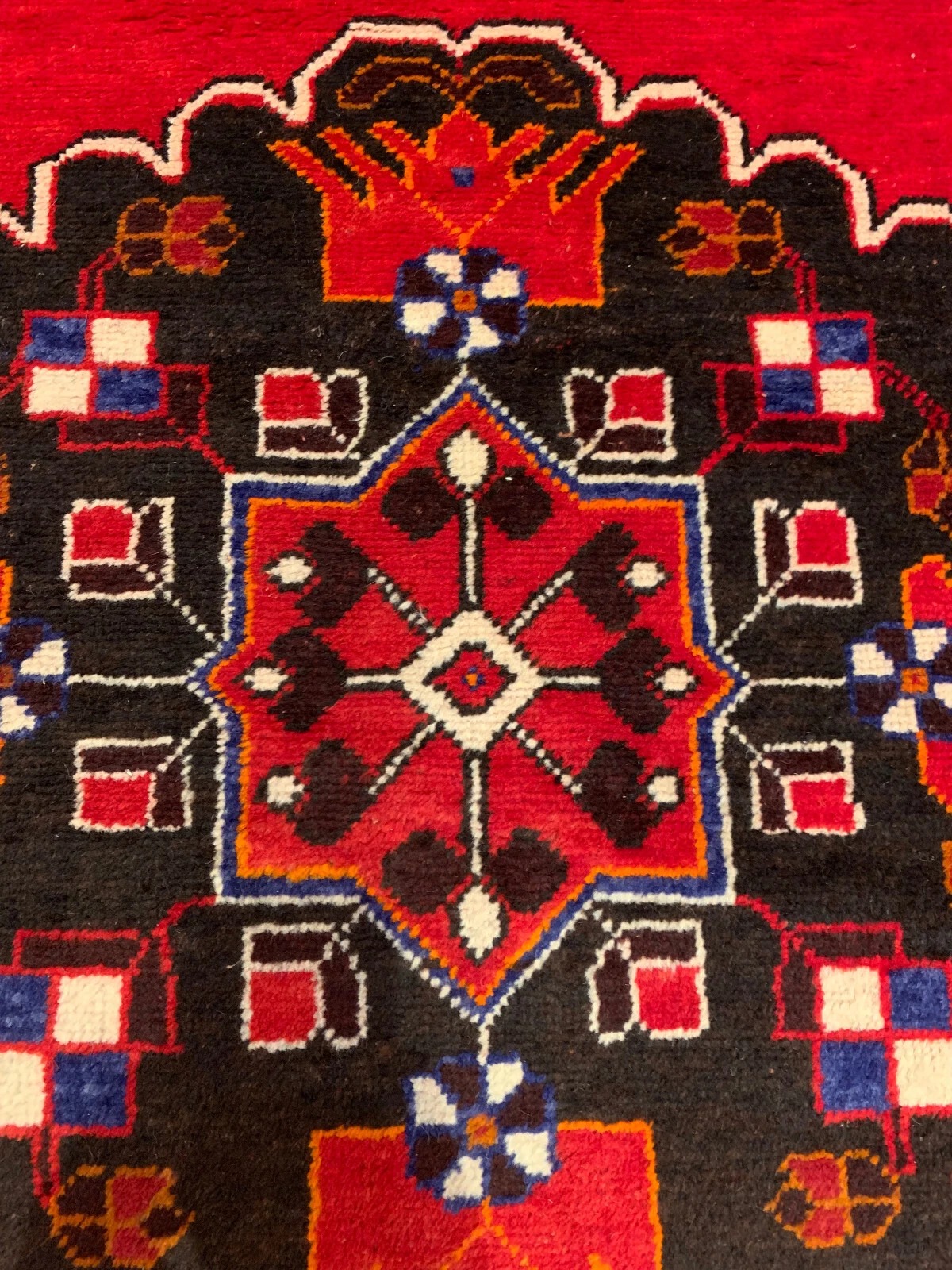 4.2 x 6.6 ft Vintage Tribal Red 100% Wool Vegetable Dye Rug