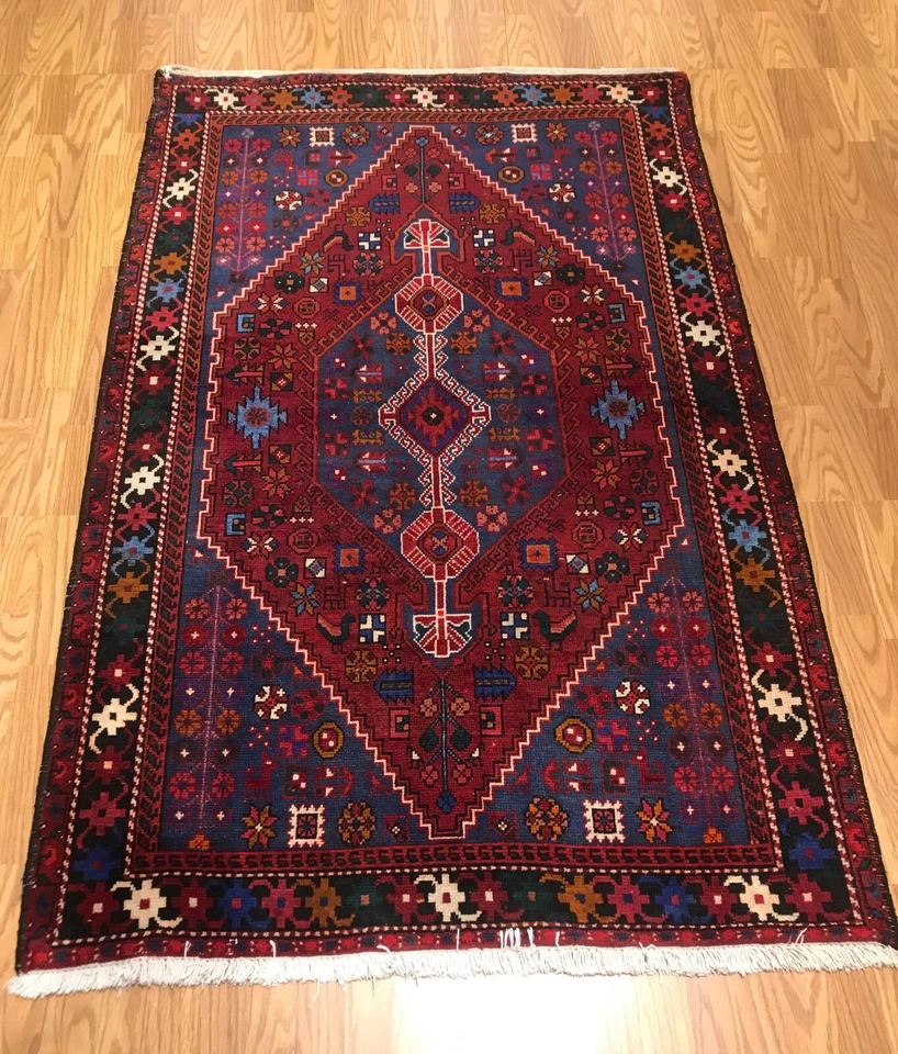 4.2 x 6.5 Vintage Tribal Geometric Red 100% Wool Vegetable Dye Rug