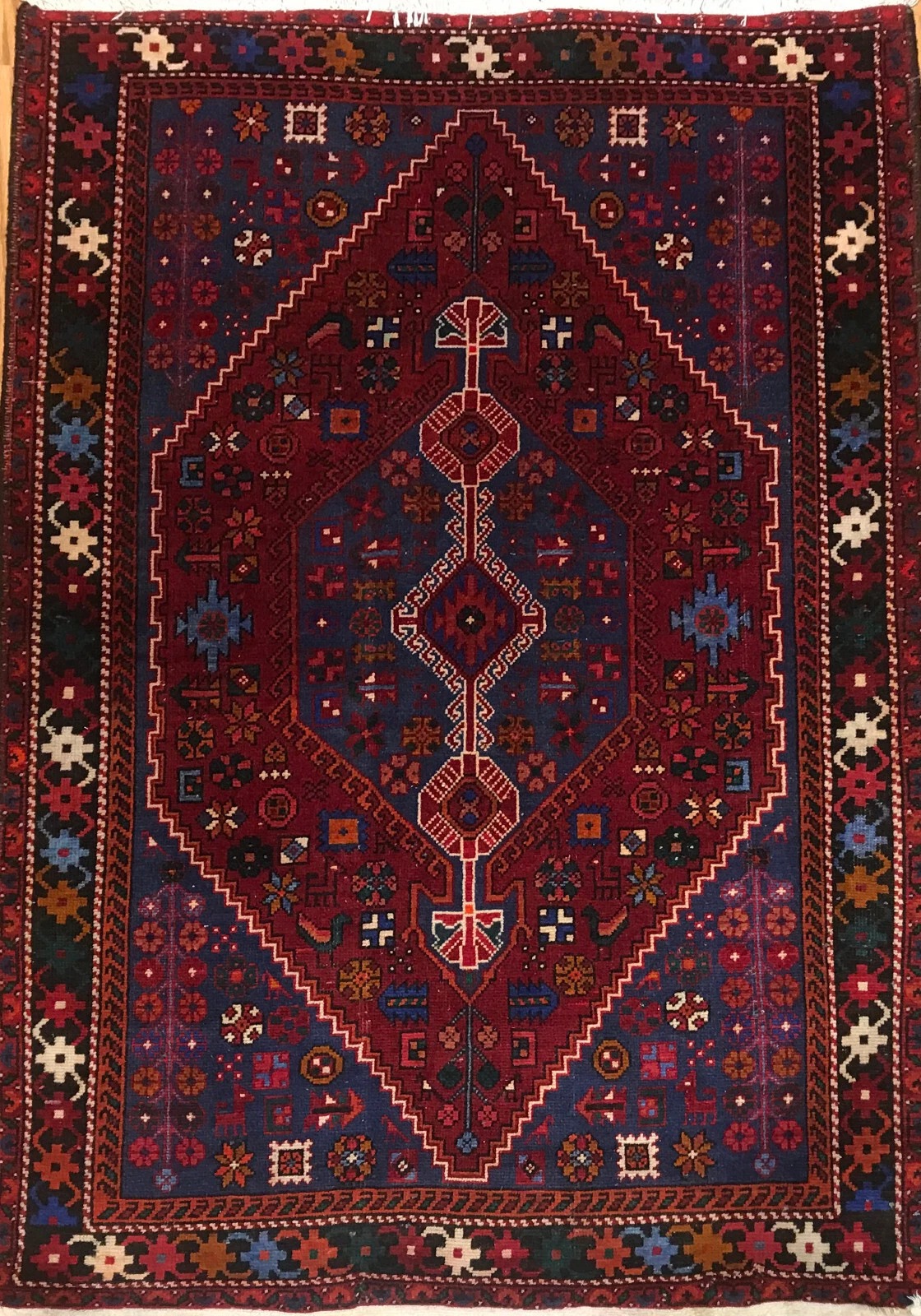 4.2 x 6.5 Vintage Tribal Geometric Red 100% Wool Vegetable Dye Rug