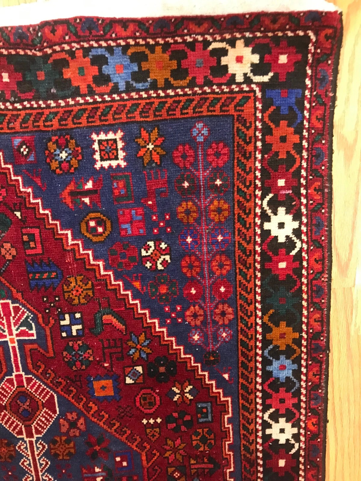 4.2 x 6.5 Vintage Tribal Geometric Red 100% Wool Vegetable Dye Rug