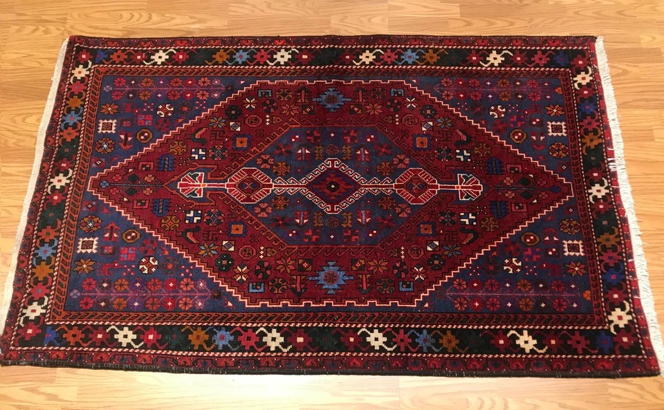 4.2 x 6.5 Vintage Tribal Geometric Red 100% Wool Vegetable Dye Rug