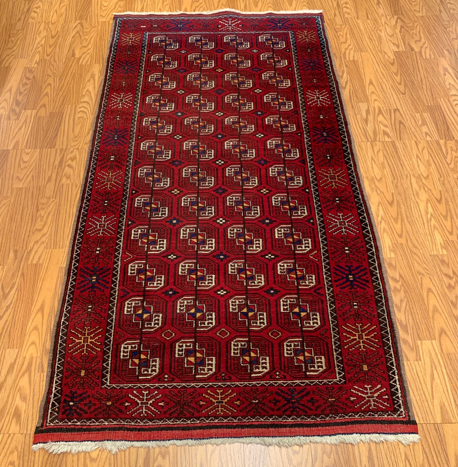 4 x 7.7 ft Vintage Tribal Red 100% Wool Vegetable Dye Rug