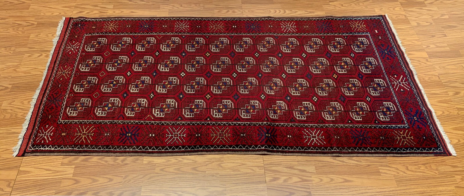 4 x 7.7 ft Vintage Tribal Red 100% Wool Vegetable Dye Rug