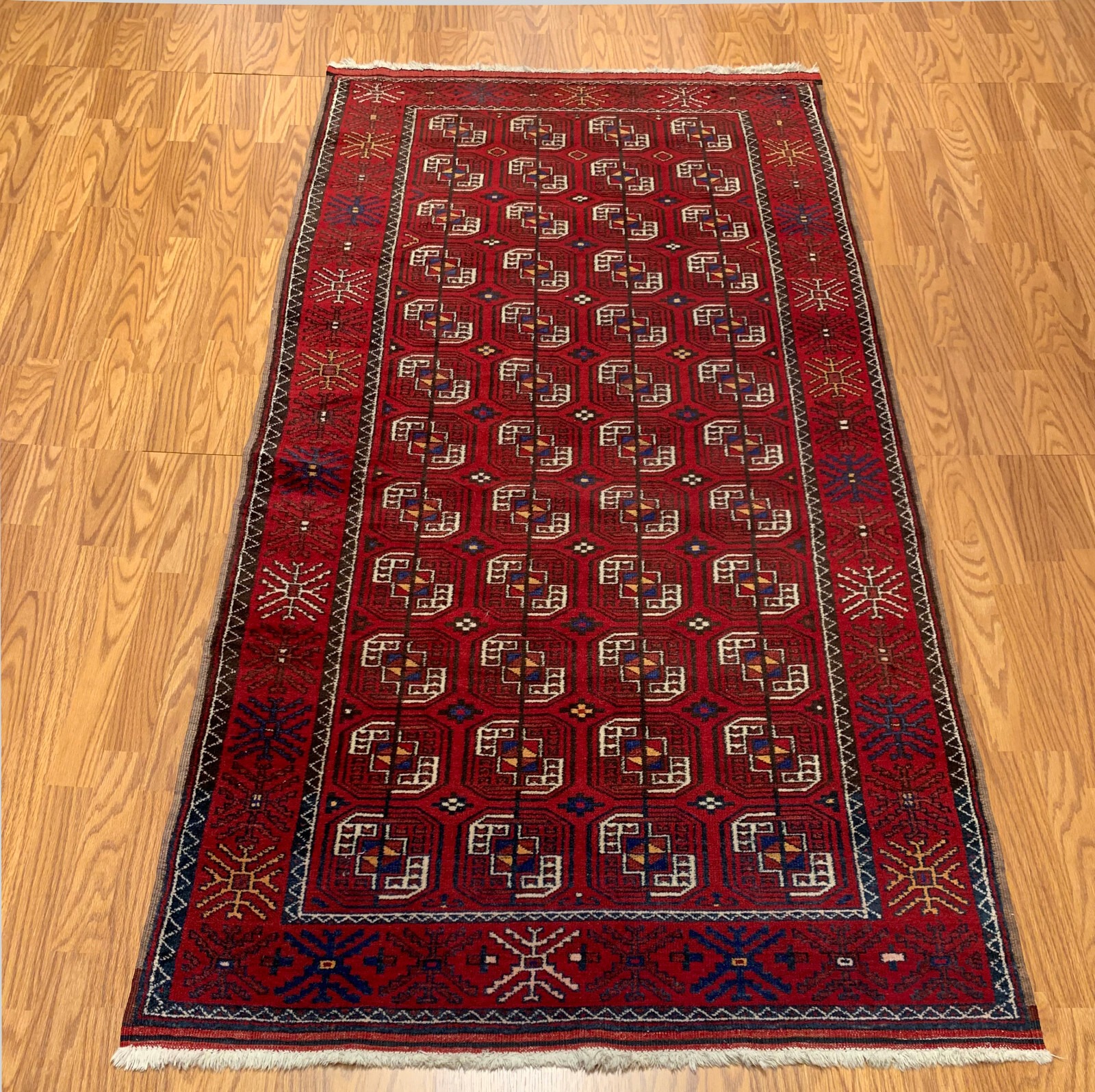 4 x 7.7 ft Vintage Tribal Red 100% Wool Vegetable Dye Rug