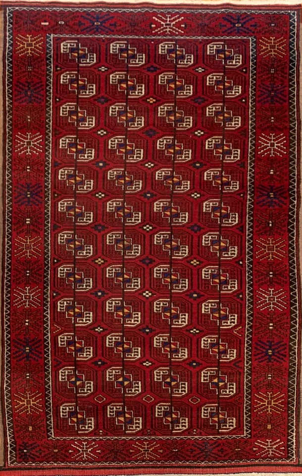 4 x 7.7 ft Vintage Tribal Red 100% Wool Vegetable Dye Rug