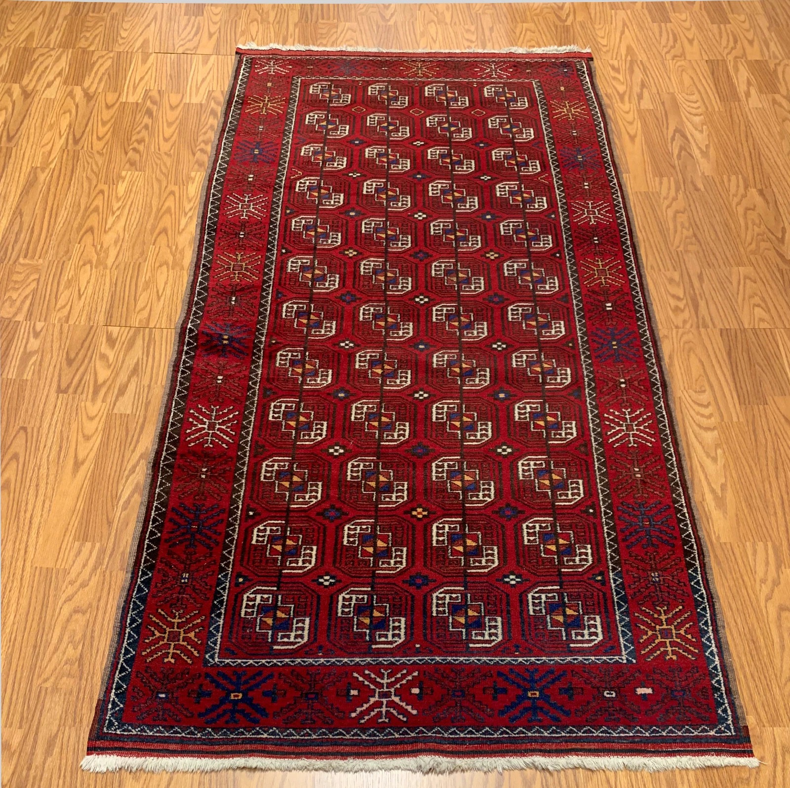 4 x 7.7 ft Vintage Tribal Red 100% Wool Vegetable Dye Rug