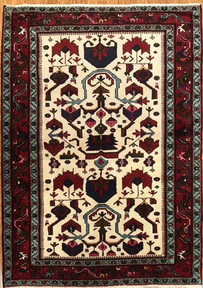 4.6 x 6.10 Vintage Tribal Geometric Cream 100% Wool Vegetable Dye