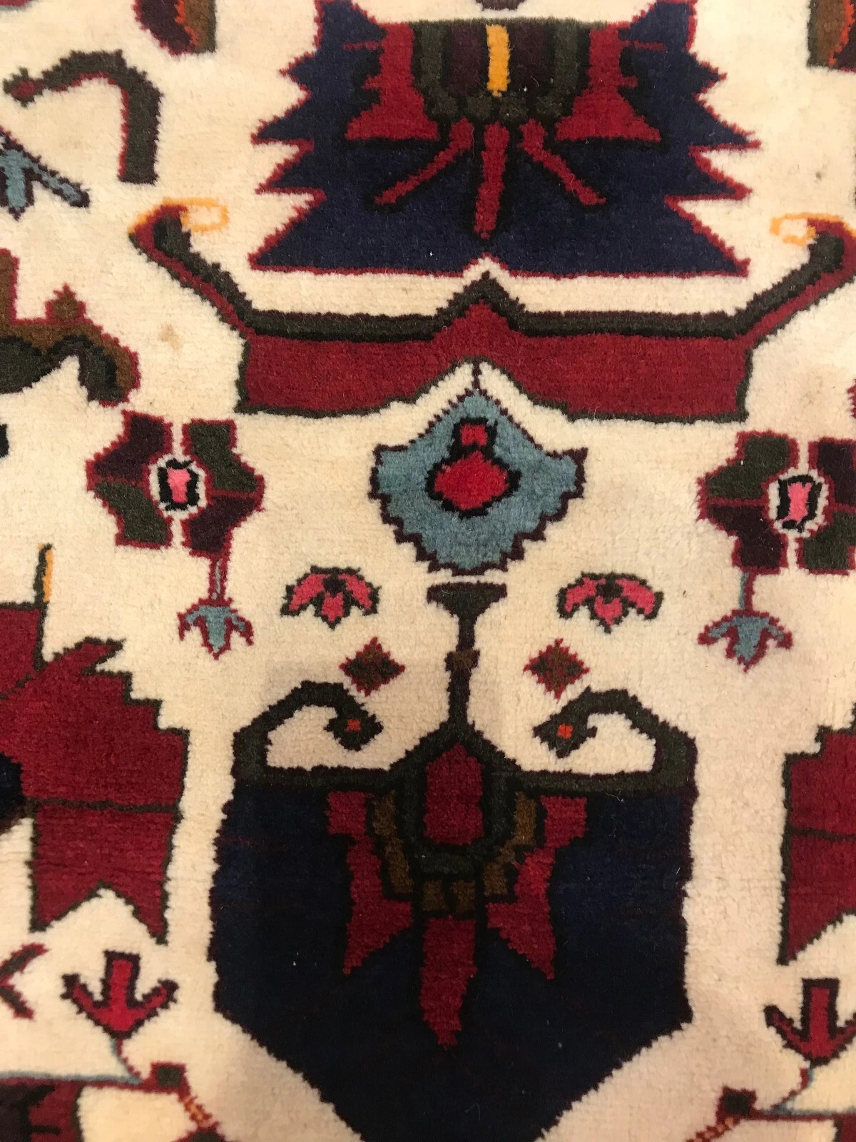4.6 x 6.10 Vintage Tribal Geometric Cream 100% Wool Vegetable Dye