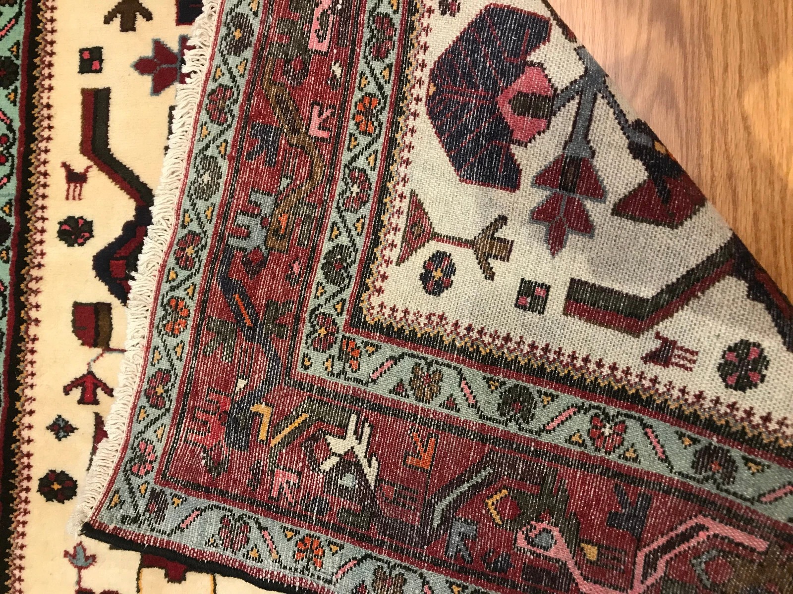 4.6 x 6.10 Vintage Tribal Geometric Cream 100% Wool Vegetable Dye