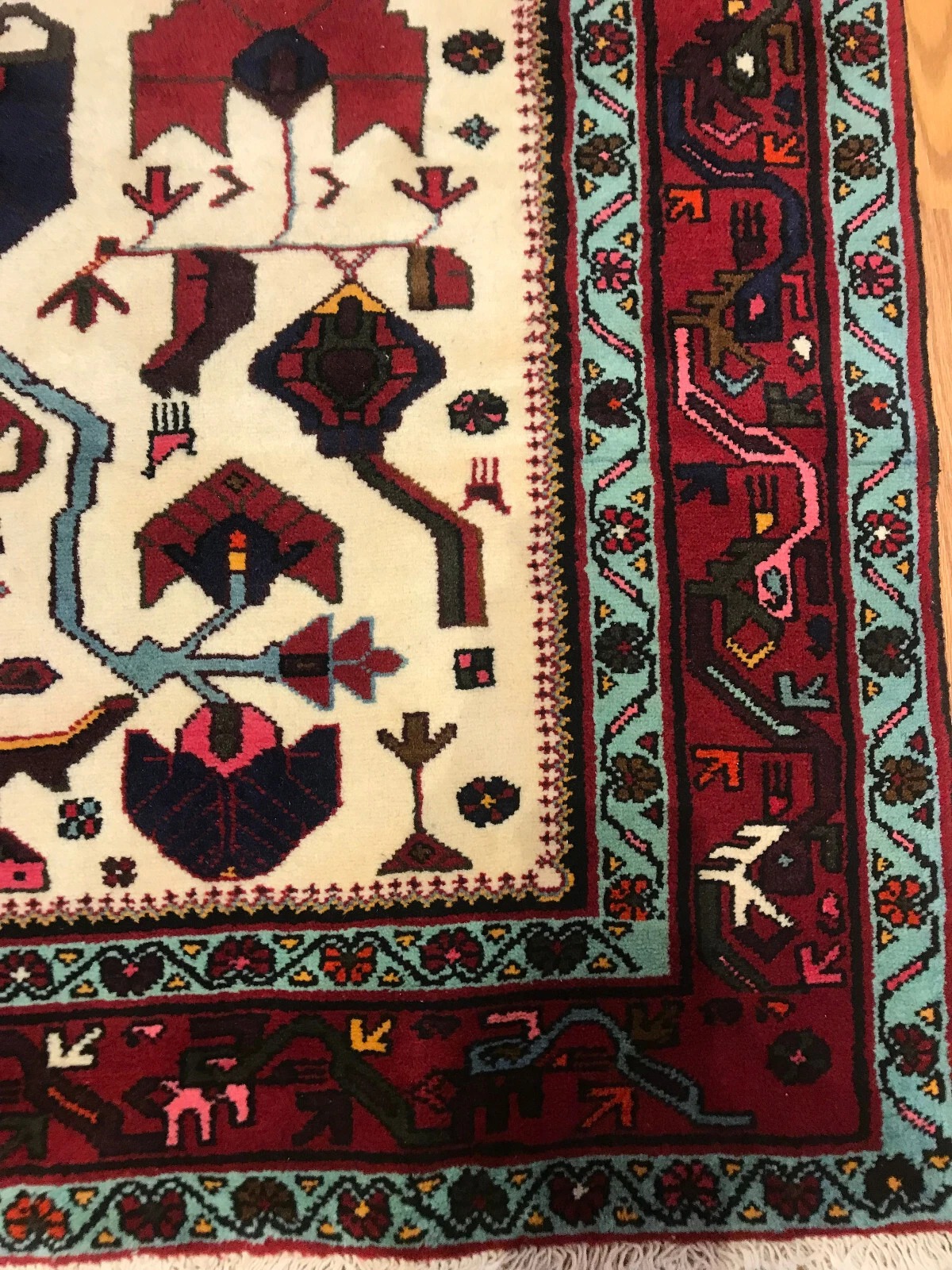 4.6 x 6.10 Vintage Tribal Geometric Cream 100% Wool Vegetable Dye