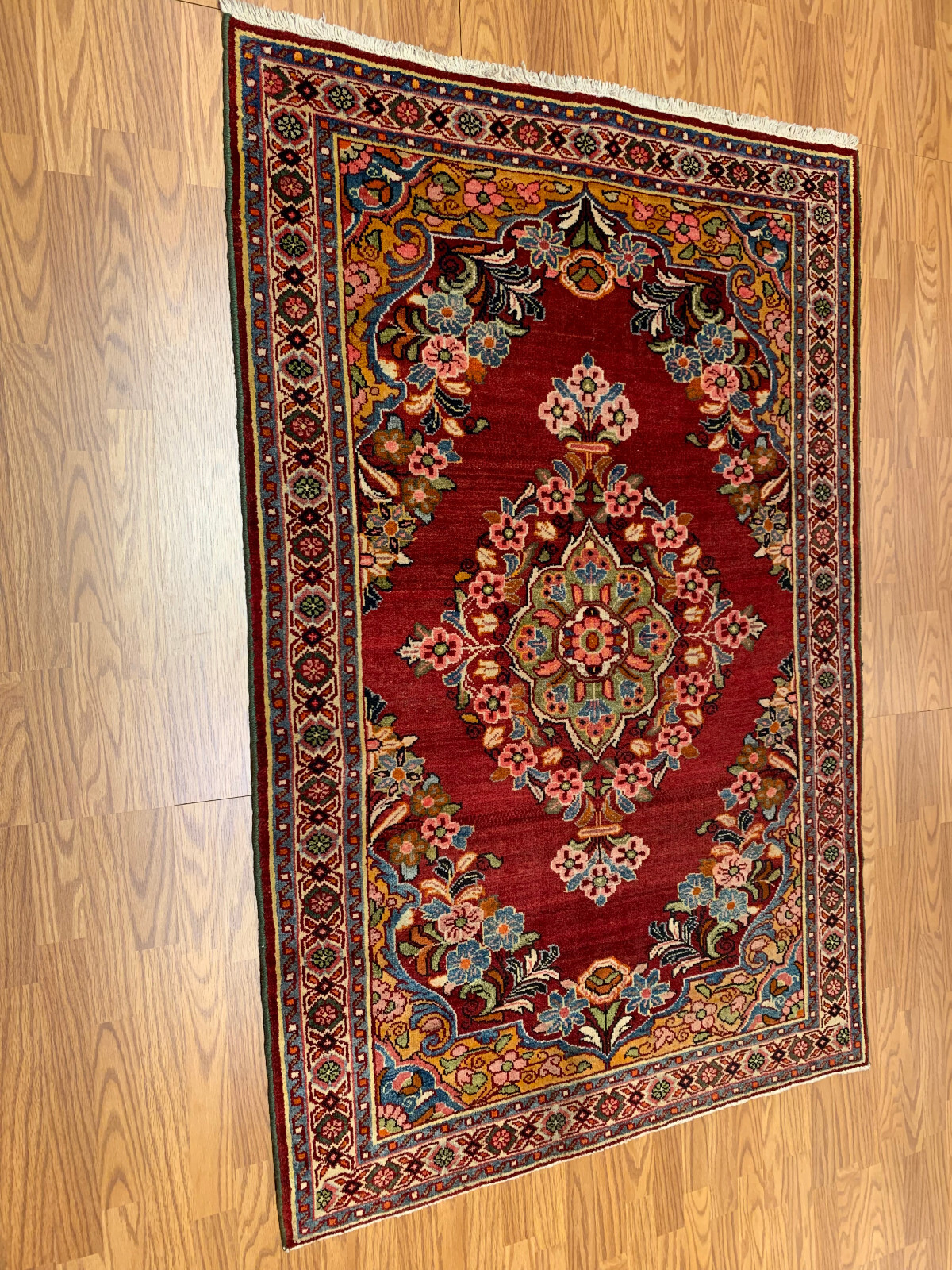 4.4 X 6.5 Vintage Traditional Red Hand Knotted 100% Wool Vegetable Dye Rug