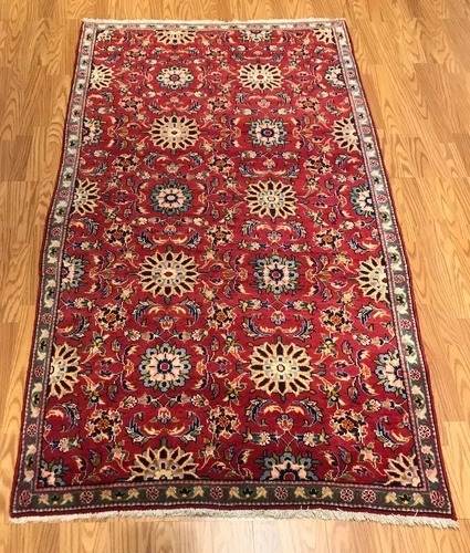 4.4 x 7.2 Vintage Tribal Floral Red Geometric 100% Wool Vegetable Dye