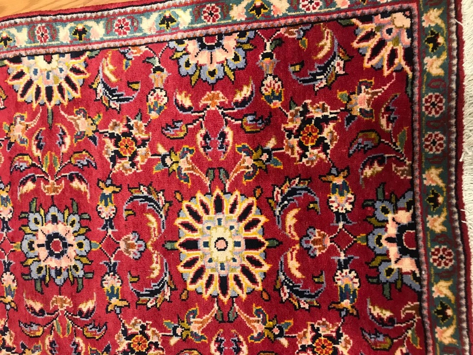 4.4 x 7.2 Vintage Tribal Floral Red Geometric 100% Wool Vegetable Dye