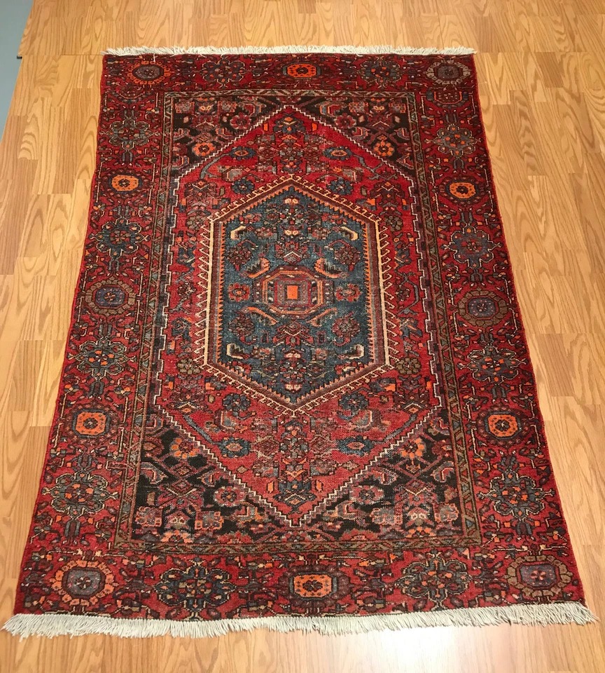 4.4 x 6.7 Vintage Tribal Geometric Red 100% Wool Vegetable Dye