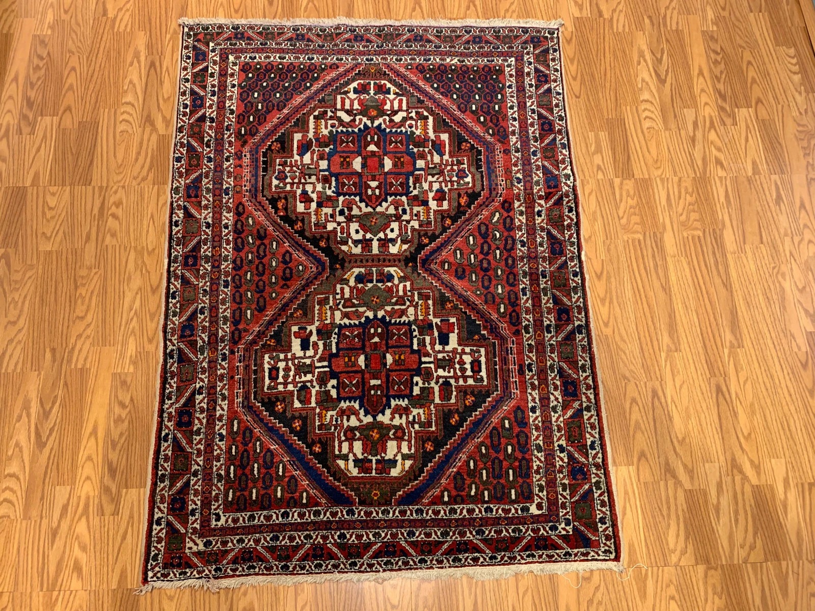 4.4 X 6 Vintage Tribal Dusty Rose Hand Knotted 100% Wool Vegetable Dye Rug