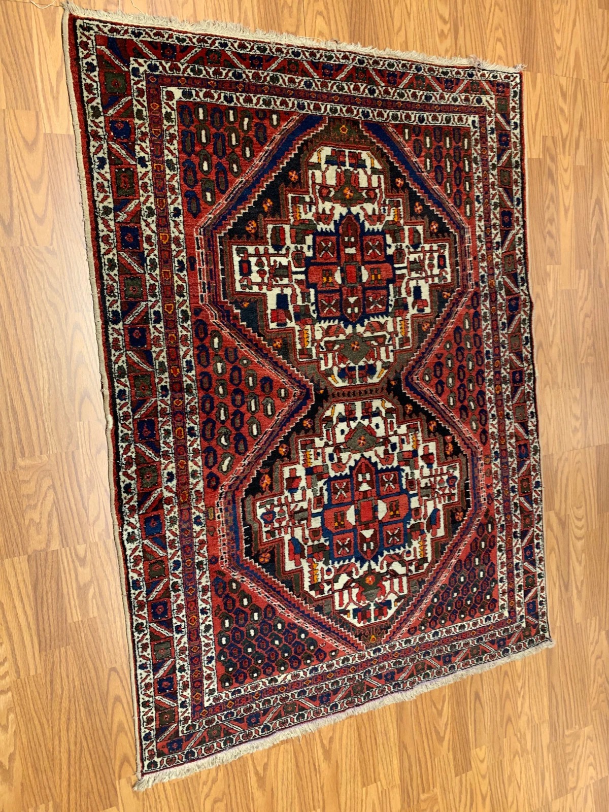 4.4 X 6 Vintage Tribal Dusty Rose Hand Knotted 100% Wool Vegetable Dye Rug