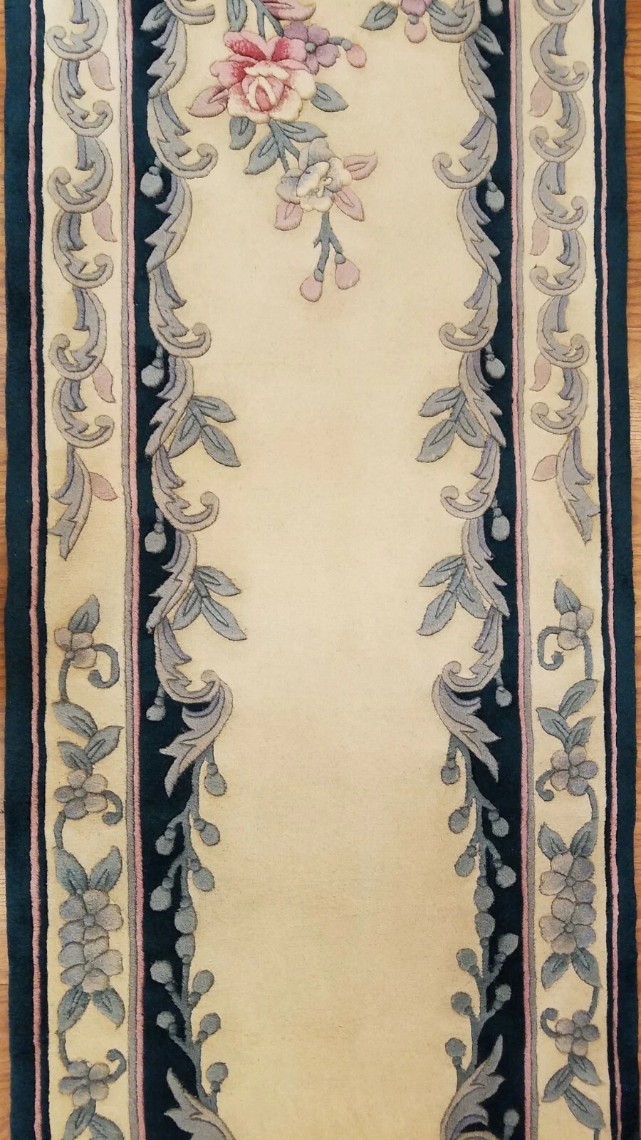 2.5 x 10 Ivory & Green Hand Woven French Aubusson 90L Wool
