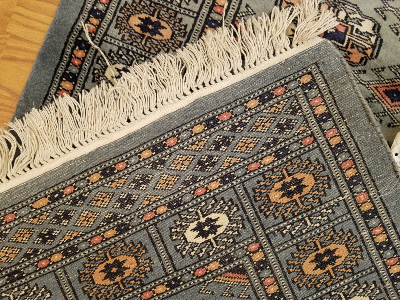 2.7 x 11 Gray Pakistan Bokharra Hand Knotted Wool Rug