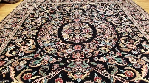 8 x 10 Black Indo Aubusson Hand Knotted Wool Oriental Rug