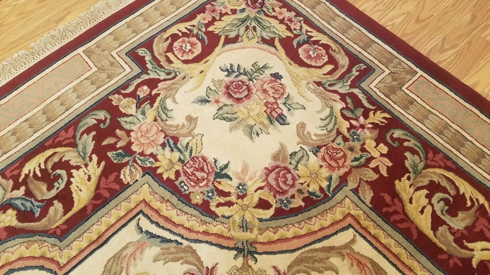 9 x 12 Burgundy Hand woven French Aubusson 100% wool Area rug
