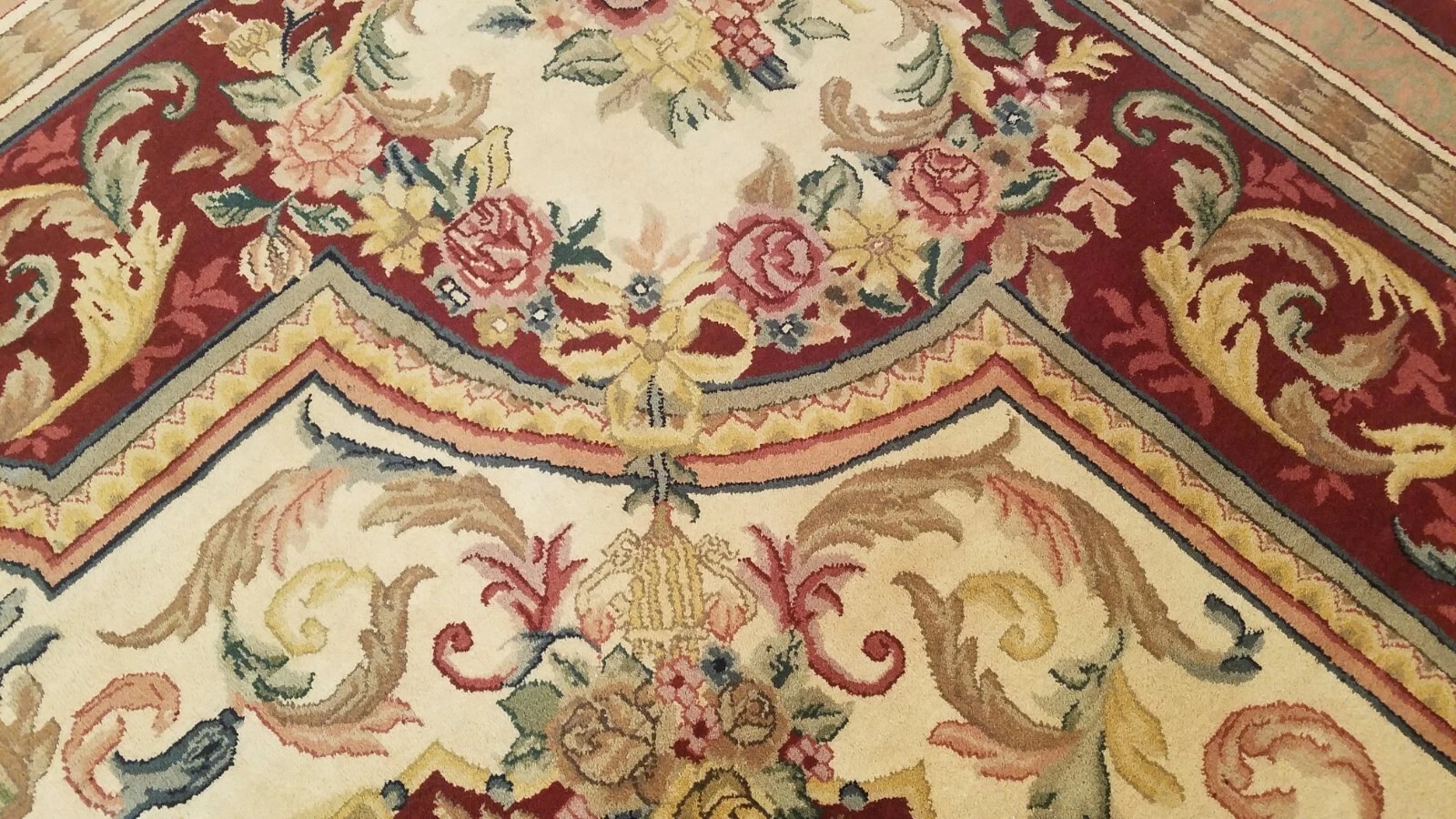 9 x 12 Burgundy Hand woven French Aubusson 100% wool Area rug