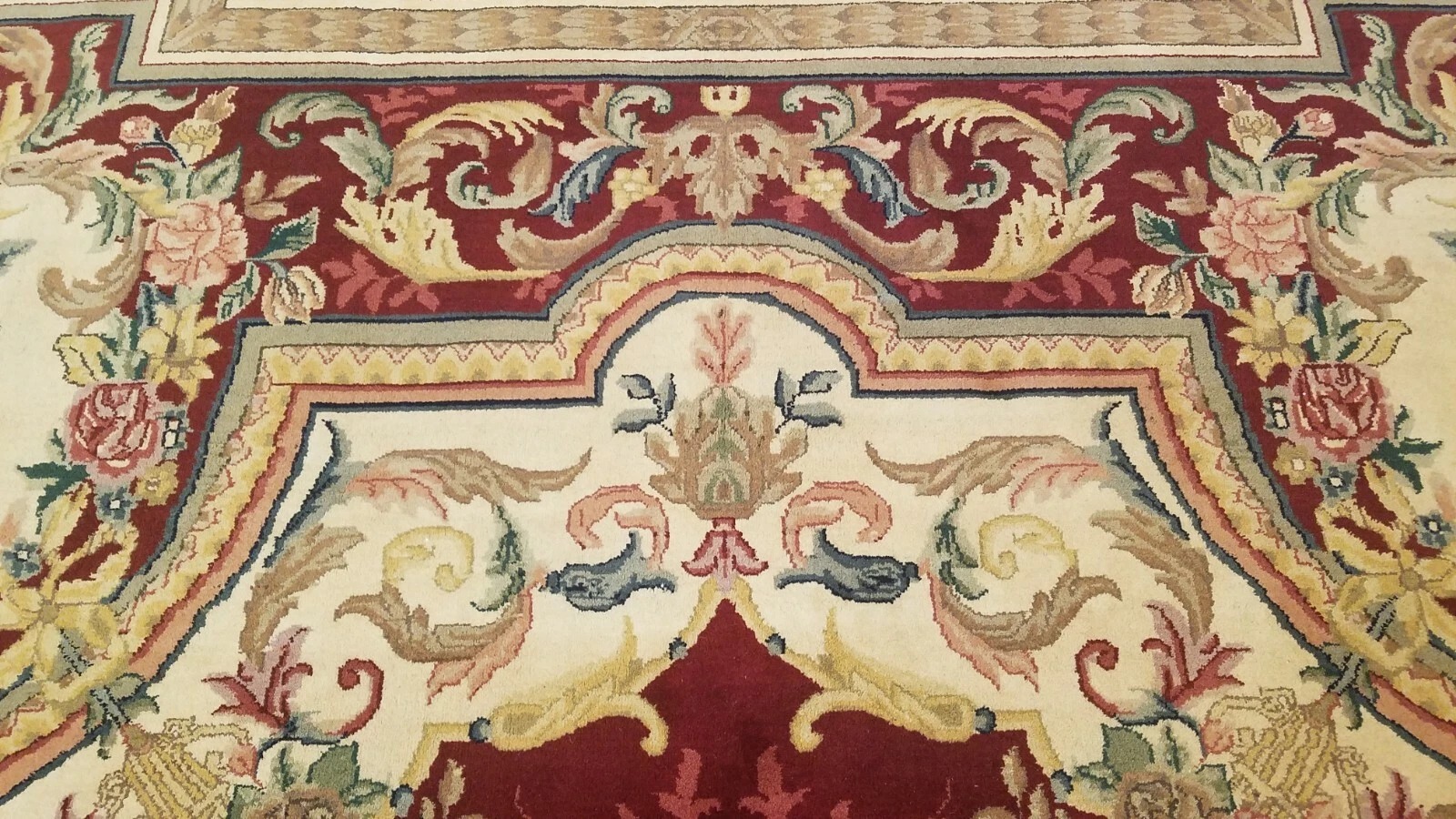 9 x 12 Burgundy Hand woven French Aubusson 100% wool Area rug