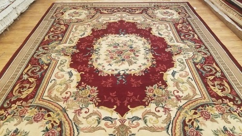 9 x 12 Burgundy Hand woven French Aubusson 100% wool Area rug