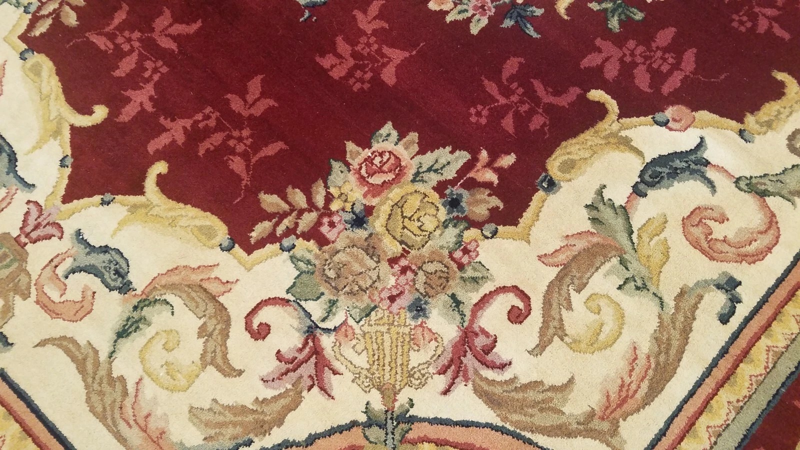 9 x 12 Burgundy Hand woven French Aubusson 100% wool Area rug